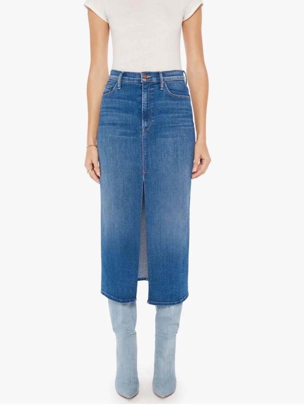 MOTHER the reverse pencil pusher denim skirt